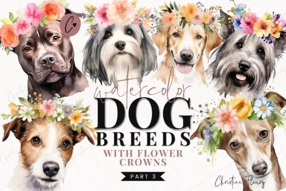 Download Watercolor Dogs with Flower Crown Part 3 - Flower crown Collection