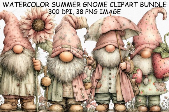 Download Watercolor Summer Gnome Clipart Bundle - Gnome clipart Collection