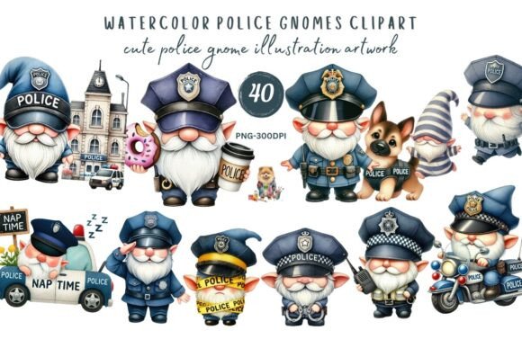 Download Watercolor Police Gnome Clipart Cute PNG - Gnome clipart Collection