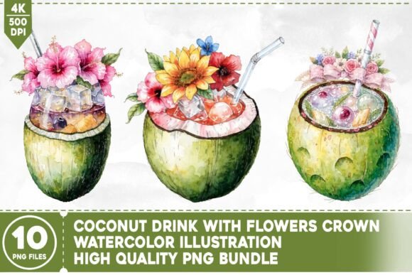 Download Coconut Drink with Flower Crown - Flower crown Collection