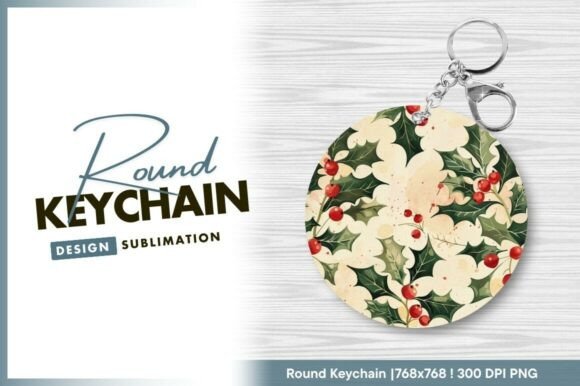 Download Watercolor Holly Berries Round Keychain - Watercolor holly berries Collection