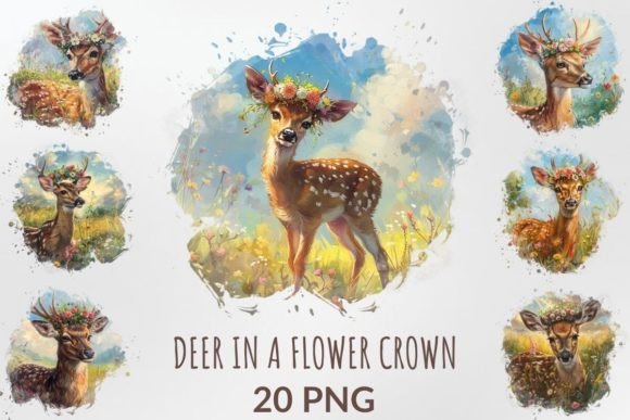 Download Watercolor Deer in a Flower Crown Bundle - Premium Resources