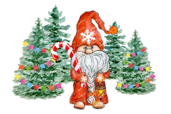 Download Gnome Christmas Tree Watercolor Painting - Premium Bundle