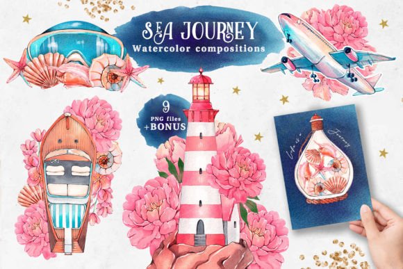 Download Sea Journey Summer Watercolor Clipart - Summer watercolor Collection